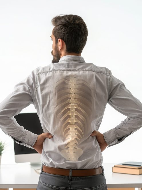 stressed-man-holding-his-back-pain-work-against-white-background