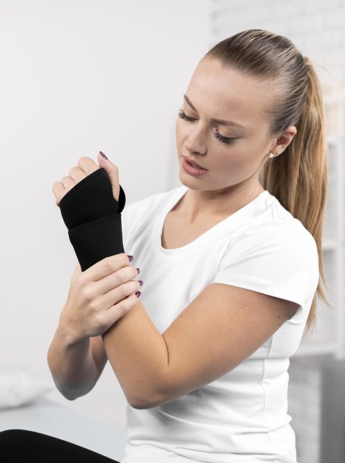 woman-with-wrapped-wrist-physiotherapy